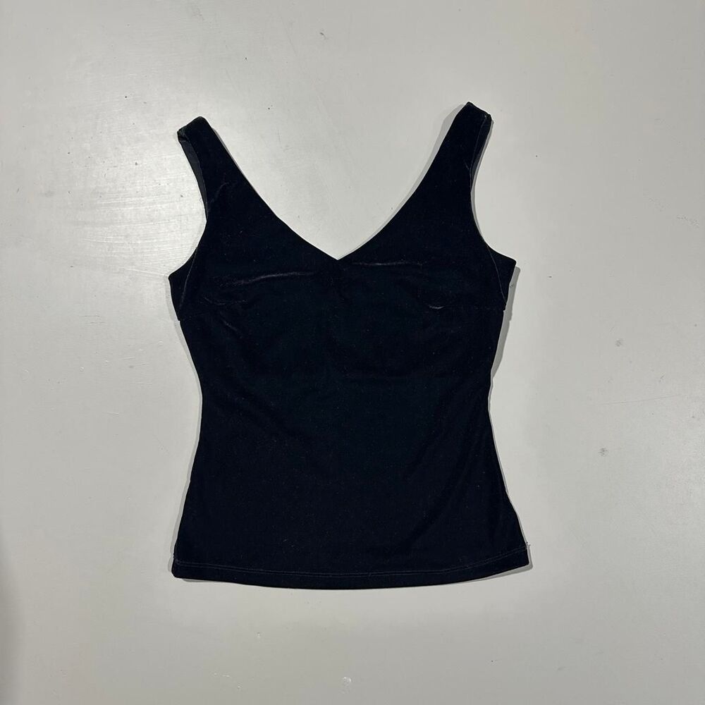 Y2K Charlotte Russe Women's Medium Black Velvet Tank Top with V-Neckline